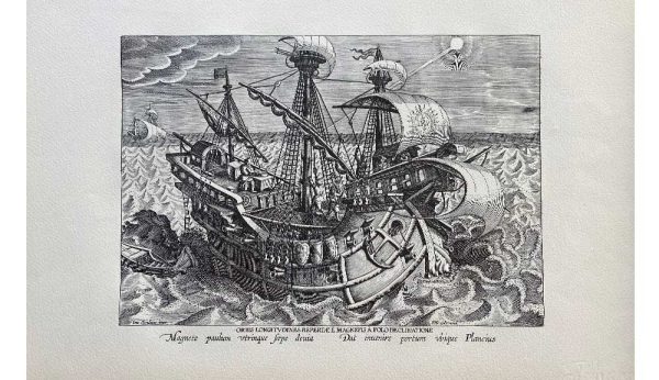 Orbis Longitudines Repertae È Magnetis À Polo Declinatione, old ship.