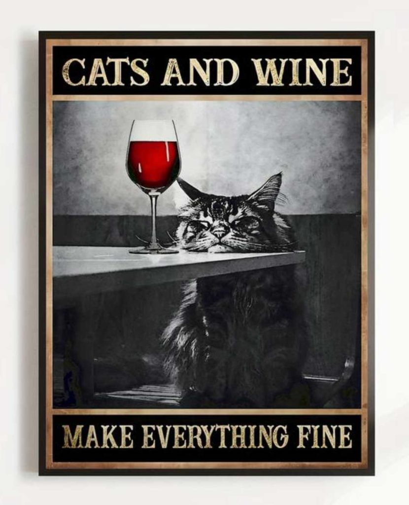Metal sign cat and wine