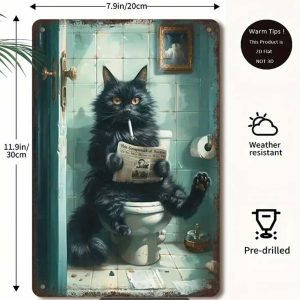 Tin sign Cat with newspaper on the toilet