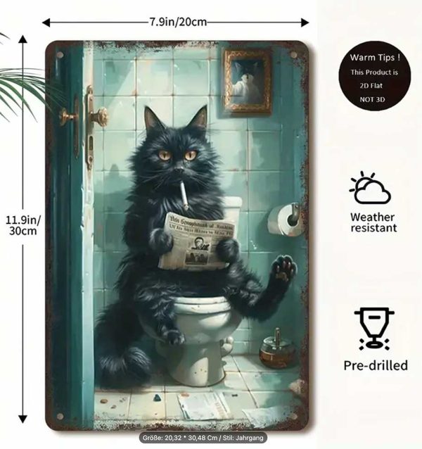 Tin sign Cat with newspaper on the toilet