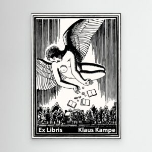 Exlibris Kunstdruck mit Engelmotiv &ndash; Personalisiertes Bucheigentumszeichen Klaus Kampe