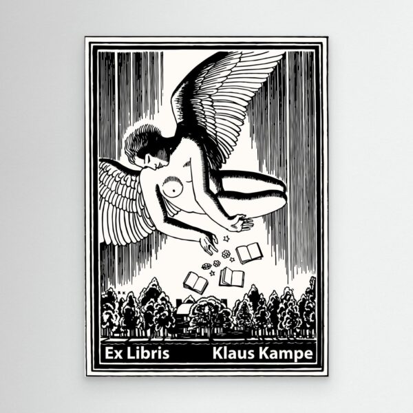Exlibris Kunstdruck mit Engelmotiv – Personalisiertes Bucheigentumszeichen Klaus Kampe